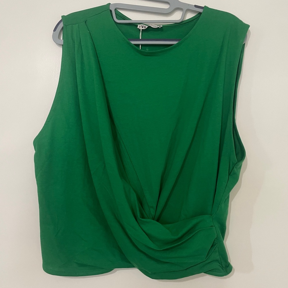 Zara Emerald Green Draped Tank Top, NWT